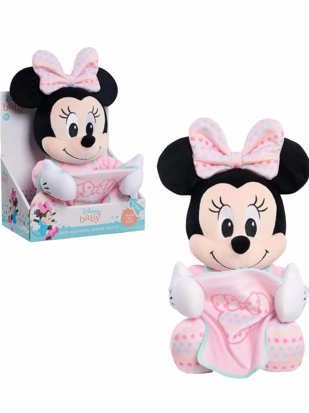 Disney Minnie Mouse Baby Plush Toy - Pink and Black with Polka-Dot Bow